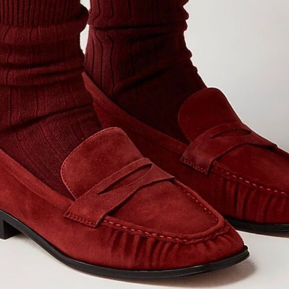 J. Crew ce823 Red Maison ruched loafers suede mismatched sizes 10.5./11 NWT - Picture 5 of 14